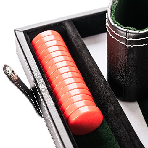 Smart Tactics Premium Backgammon Set - Large 17'' Wood & PU Leather Folding Backgammon Board - Green / White / Red Felt Interior - Includes Dice Cups, Doubling Cube & Instruction Manual by GrowUpSmart