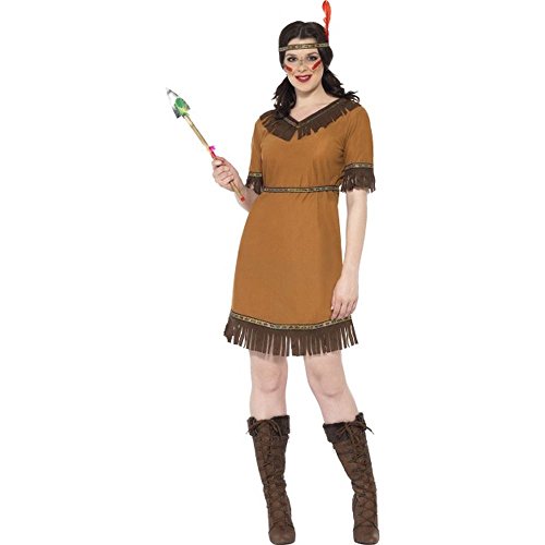 Smiffys-20458M Indio Disfraz de Doncella Inspirado por Las Americanas nativas, con Vestido, c, Color marrón, M-EU Tamaño 40-42 (Smiffy'S 20458M)