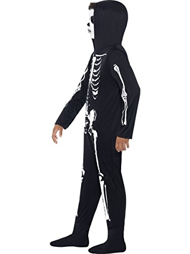 Smiffys-55012M Disfraz de Esqueleto, con Traje Entero con Capucha, Color Negro, M-Edad 7-9 años (Smiffy'S 55012M)