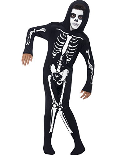 Smiffys-55012M Disfraz de Esqueleto, con Traje Entero con Capucha, Color Negro, M-Edad 7-9 años (Smiffy'S 55012M)