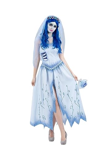 Smiffys 81008 Disfraz de novia cadáver, Emily, mujer, azul, talla M 40-42