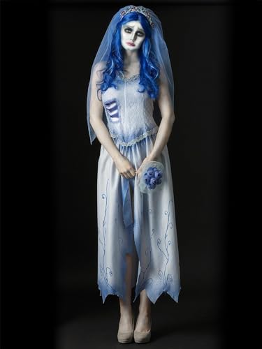 Smiffys 81008 Disfraz de novia cadáver, Emily, mujer, azul, talla M 40-42
