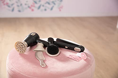 Smoby- Set de peluquería Smoby My Beauty con secador de Pelo con luz + Sonido, 2 Accesorios, Plancha, Cepillo, Peine, Pinzas para el Pelo y Lazo para el Pelo, apartir de 3 años (7600320144)