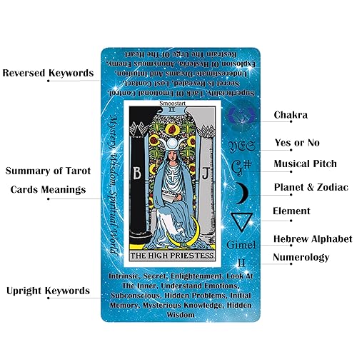 Smoostart Tarot holográfico para Principiantes con significados, con guía, Palabras Clave, Elemento, Planeta, zodíaco, Chakra, sí o no, Tono Musical, numerología, Alfabeto Hebreo