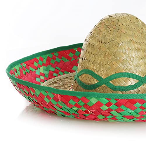 SOMBRERO DE SOMBRERO DE DELUXE VERDE MEXICANO - Sombrero de pajita salvaje con bigote falso, accesorio de fiesta ideal para la noche de ciervo, fiesta en la playa, verano