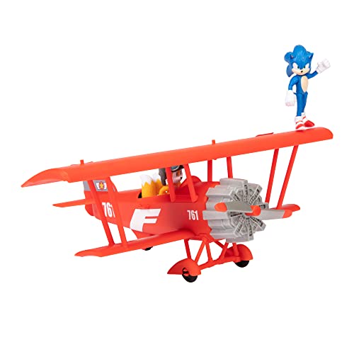 Sonic The Hedgehog - Avión y Figuras Exclusivas de y Tails 6 cm - El Avión Cuenta con una Hélice Giratoria para Aumentar la Diversión - Sugerido para Mayores de 3 Años