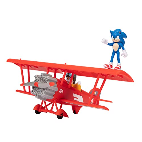 Sonic The Hedgehog - Avión y Figuras Exclusivas de y Tails 6 cm - El Avión Cuenta con una Hélice Giratoria para Aumentar la Diversión - Sugerido para Mayores de 3 Años