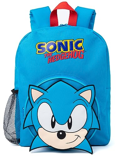Sonic The Hedgehog Mochila para Niños | Diseño Azul con Accesorios Esenciales | Viene con Estuche para lápices y Botella de Agua | Aprovecha la Magia del Juego y la Película