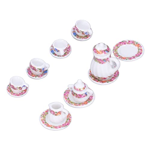Soran Juego de té de casa de muñecas, Modelo de Mini Juego de té bellamente diseñado para decoración de casa de muñecas