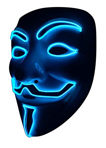 SOUTHSKY LED Mascara Disfraz de Luces Neon Led Brillante V Vendetta Mask EL Wire Light Up 3 Modos For Halloween Costume Cosplay Party (V-Blue)