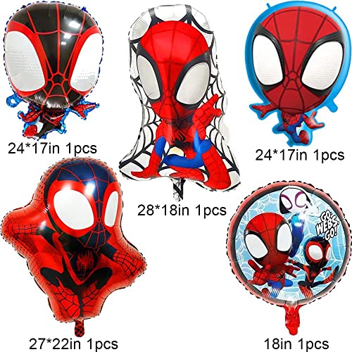 Spiderman Globos de Cumpleaños, Spidey y Sus Amigos Globo Decoracion - 20 Globos de Látex, 4 Spiderman Personajes Globos de Lámina, 1 Globo Redondo de Lámina