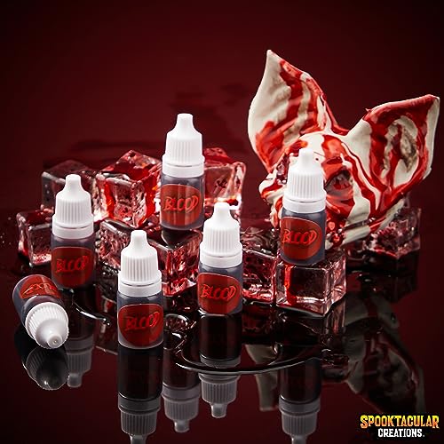 Spooktacular Creations 6 mini botellas de sangre falsa para disfraces de Halloween, zombie, vampiro y monstruo