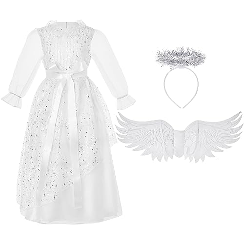 Spooktacular Creations Disfraces de Angel para Niñas, Blanco Disfraz de Princesa de Tul para Halloween y Juegos de Rol