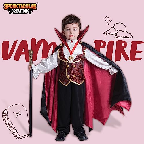 Spooktacular Creations Disfraz de vampiro gótico de lujo para niños, regalos de fiesta de Halloween, vestir, juego de rol y cosplay (rojo, Small)