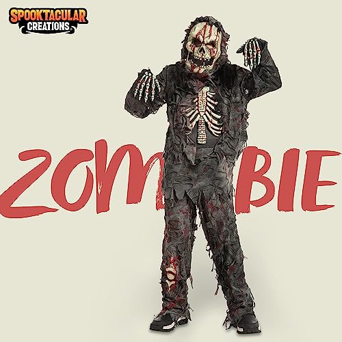 Spooktacular Creations Disfraz de zombie negro realista y aterrador para fiesta de vestir de Halloween, juego de roles, fiestas temáticas (X-Large (12-14 años))