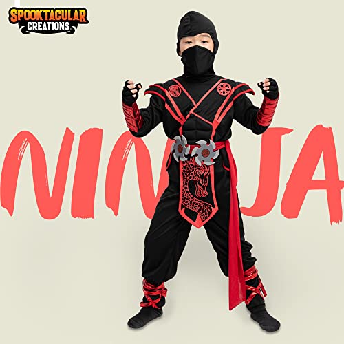 Spooktacular Creations Ninja Dragon Red Costume Outfit Set for Kids Halloween Dress Up Party (Medium (8-10 yrs))