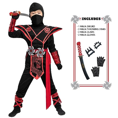 Spooktacular Creations Ninja Dragon Red Costume Outfit Set for Kids Halloween Dress Up Party (Medium (8-10 yrs))