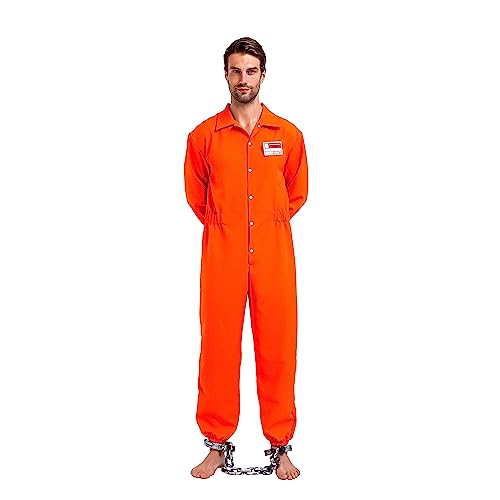 Spooktacular Creations Prisoner Jumpsuit Disfraz de Carcelero con Etiqueta de Nombre de la Prisión Naranja Escapada