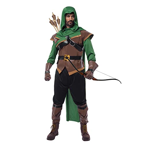 Spooktacular Creations Renaissance Robin Hood Deluxe Men Juego de disfraces Hecho de cuero para la fiesta de vestir de Halloween (grande)