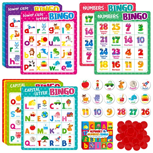SpriteGru Juego de Bingo Alfabético, Juego de Bingo con Mayúsculas, Minúsculas y Números Juego de Tablero de Bingo ABC y 123 para Niños de Jardín de Preescolar de 4 a 8 años, Aula y el Hogar