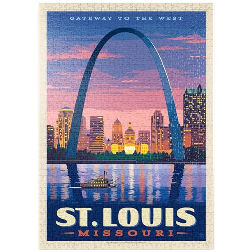 St. Louis, MO: Gateway Arch Al Atardecer, Cartel Vintage - Premium 1000 Piezas Puzzles - Colección Especial MyPuzzle de Anderson Design Group
