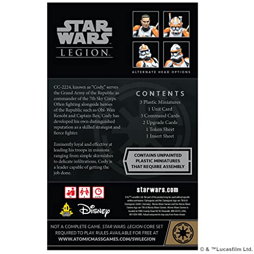 Star Wars Legion Clone Commander Cody Expansion,Juego de batalla para dos jugadores,Juego de miniaturas,Tiempo de juego promedio de 3 horas,Fabricado por Atomic Mass Games
