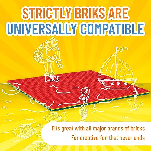 Strictly Briks - 4 Bases clásicas para Construir - para Hacer Torres, mesas y Mucho más - 100% Compatible con Todas Las Grandes Marcas - 25,4 x 25,4 cm - Colores primarios