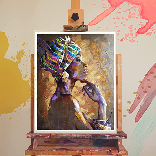 SULISO Pintar por Numeros Adultos, DIY Pintura por números con Pinceles y Pinturas Decoraciones para el Hogar sin Marco de 40 X 50 cm-Dama Africana