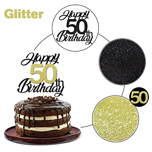 Sumerk Lote de 50 adornos para tartas de 50 cumpleaños, color dorado y negro