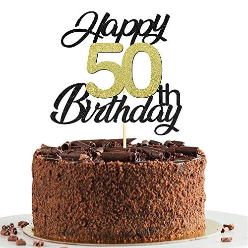 Sumerk Lote de 50 adornos para tartas de 50 cumpleaños, color dorado y negro