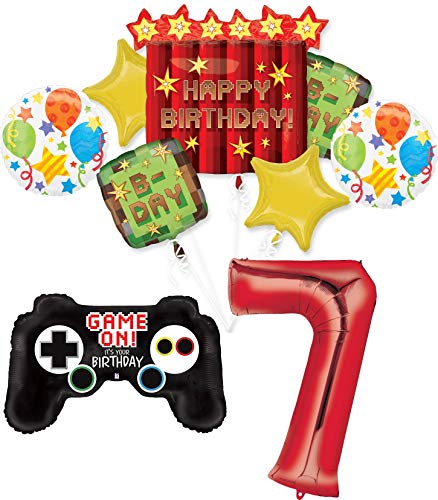Suministros de fiesta de 7º cumpleaños de videojuegos TNT Pixelated Balloon Bouquet Decoraciones