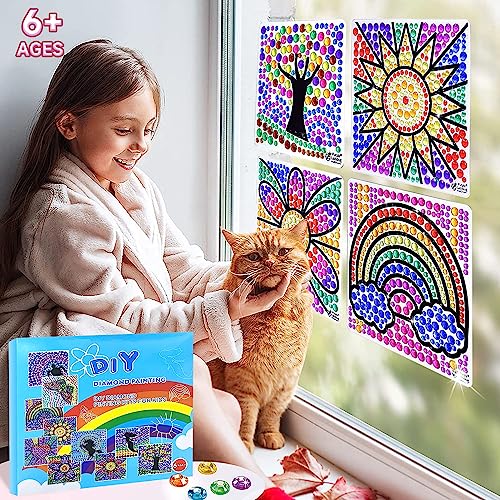 Suncatcher Gem Art Kit Pintura de Diamante para Niños Sun Catcher Craft Set de 4 Juego de Manualidades para Niñas o Niños a Partir de 6 Años