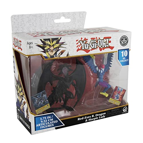 Super Impulse- Yu-Gi-Oh Figuras articuladas Muy detalladas de 3.75 Pulgadas. El Juego Incluye Harpie Lady y Dragón Negro de Ojos Rojos. (5502C)