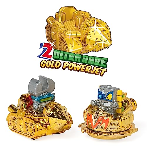 SUPERTHINGS Lata Gold Serie Power Machines – Contiene Las Figuras Especiales, el ultrararo (Doctor Volt), 2 líderes Dorados, 6 capitanes Plateados y 2 vehículos PowerJets