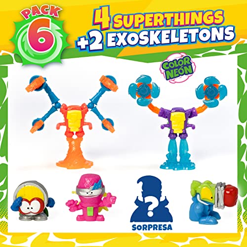 SUPERTHINGS Serie Neon Power, Incluye 1 capitán Plateado y 2 Exoskeletons