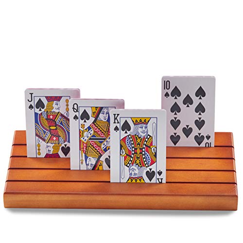 Supremery 2 soportes para tarjetas de madera de pino – Soporte para cartas con tiras de fieltro – Apoyo durante la noche de juego para personas mayores y niños – Juego de 2