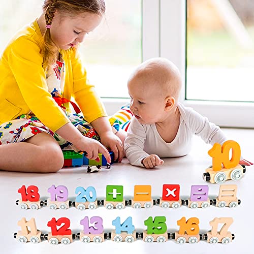 Surakey Juego de tren magnético de madera, juguete de tren con números y alfabeto, juguete de madera Montessori, juguete educativo para bebés, juguetes infantiles, vehículos de tren regalos para niños
