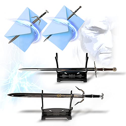 Swords and more Juego de espadas en miniatura de The Witcher Espada de plata de Geralt de Rivia + Espada de acero Abrecartas Espada en miniatura de plata Espada de acero Regalo para coleccionistas