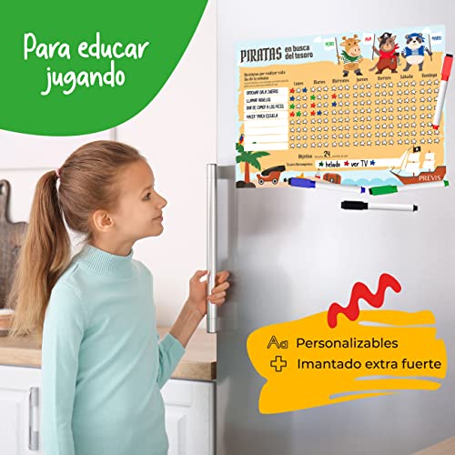 Tabla de Recompensas para Niños en Español A4 21x30cm - Pizarra para Aprender Magnética - Fomenta el Buen Comportamiento de los Niños - Material Mejorado 100% Borrable Anti-Suciedad