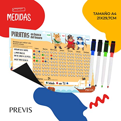 Tabla de Recompensas para Niños en Español A4 21x30cm - Pizarra para Aprender Magnética - Fomenta el Buen Comportamiento de los Niños - Material Mejorado 100% Borrable Anti-Suciedad