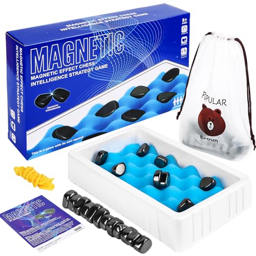 Tablero de ajedrez magnético – Ajedrez de combate con magnético, juego de ajedrez magnético de viaje, juego de rompecabezas, juego portátil para reuniones familiares (20 imanes + esponja)