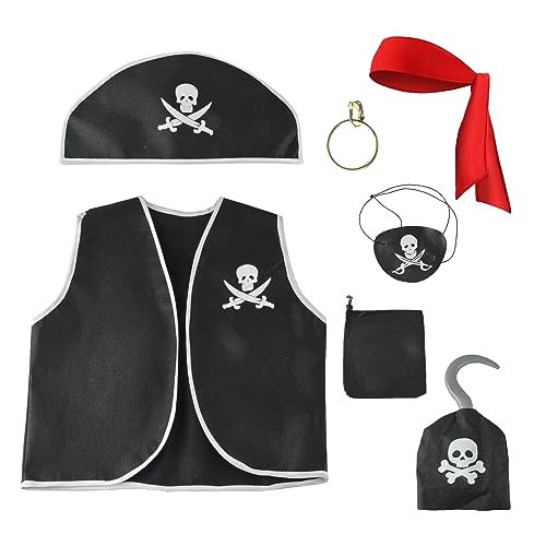 TAFACE 1 Juego De Disfraces De Pirata Para Niños, Accesorios De Disfraz De Pirata Para Niños, Juego De Disfraces De Capitán Pirata, Disfraz De Pirata Para Fiesta De Halloween