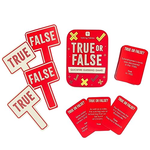 Talking Tables True of False Travel Game | Pocket Size Quickfire Guessing Quiz for The Family to Play| Packed in a Giftable Sturdy Tin Case or Secret Santa Stocking Filler