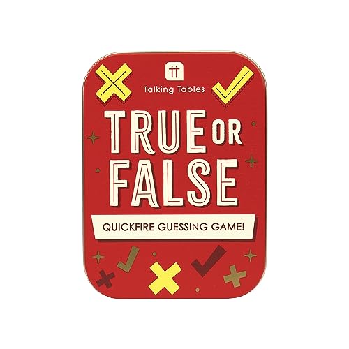 Talking Tables True of False Travel Game | Pocket Size Quickfire Guessing Quiz for The Family to Play| Packed in a Giftable Sturdy Tin Case or Secret Santa Stocking Filler
