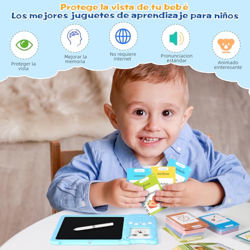 Tarjetas Flash Parlantes (Bilingüe Inglés Español) Juguetes Educativos Montessori Infantiles para de 2 3 4 5 6 Años, Cuenta con 225 Tarjetas de Doble y 510 Palabras