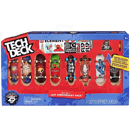 Tech Deck – Finger Skate – Estuche de 25 años – 8 Finger Skates – 8 auténticos Finger Skates coleccionables y 1 Figura Dud – 25 años Mini Skate – Juguete Infantil de 6 años y más