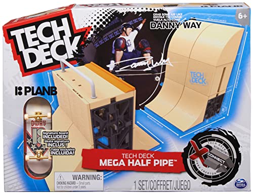 TECH DECK - Pista Skate de Dedos Mega Half Pipe X-Connect Park Creator - Juego de Rampas con una Fingerboard de Plan B - 6064164 - Juguetes Niños 6 Años +