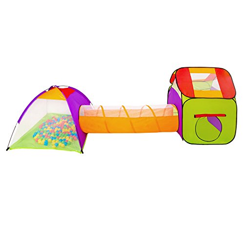 TecTake Tienda Infantil en Forma de iglú con túnel + 200 Bolas + Bolsa - Carpa de campaña para niños (Multicolor 1 | 401027)