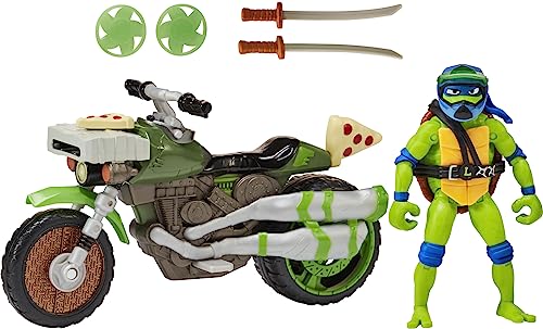 Teenage Mutant Ninja Turtles 83431CO Mutant Mayhem Ninja Kick Cycle con Figura Exclusiva de Leonardo. Regalo Ideal para niños de 4 a 7 años y fanáticos de TMNT, Multicolor