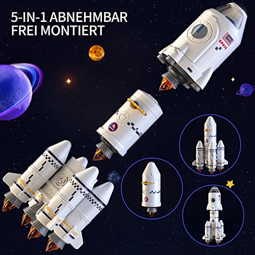 TEMI Juguete de lanzadera espacial para 3, 4, 5, 6, 7, 8, 9 años, juguete educativo 5 en 1 STEM con 2 astronautas, lámpara de proyección, juguete espacial para niños y niñas